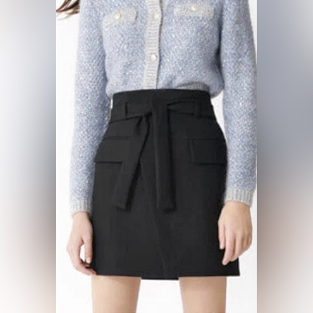 Maje Josina Wrap Mini Skirt Waist Belt & Pockets in Black Size FR 36 = US 4 NWT